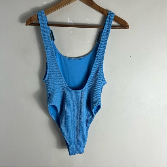 Aerie Shimmery Crinkle Birthday Scoop Cheekiest One Piece Swimsuit Sz Small Blue - Picture 3 of 11